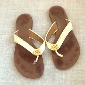 Tory Burch White leather flip flops